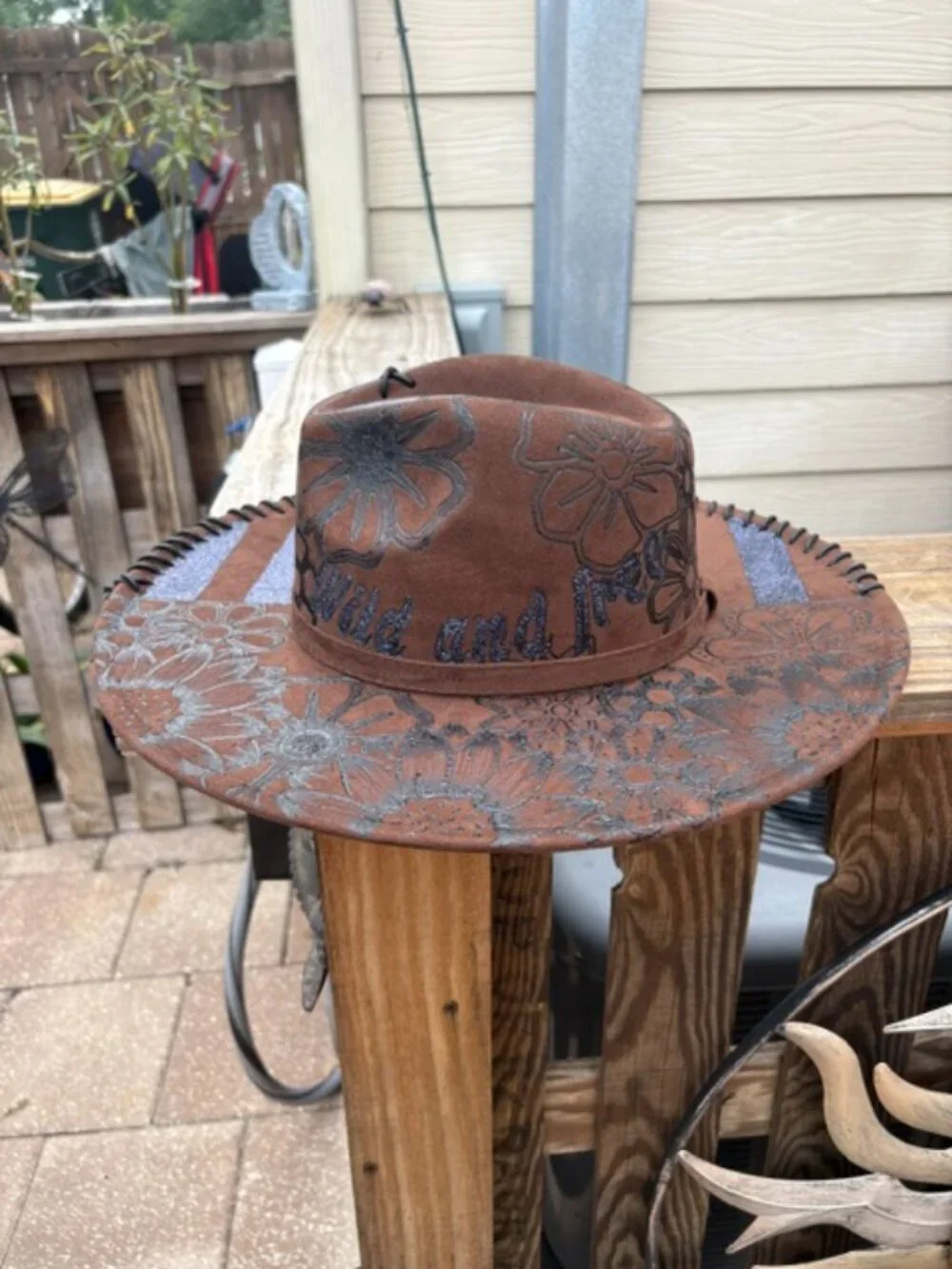 Hand‑Burned Patriotic Western Cowboy Hat